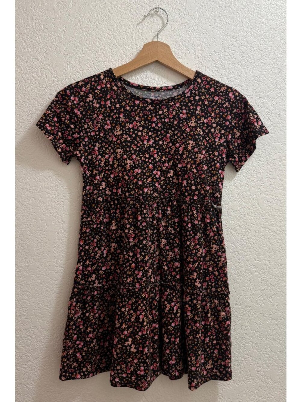 Old Navy Dark Floral Short Sleeve Peasant Dress Size M (8)